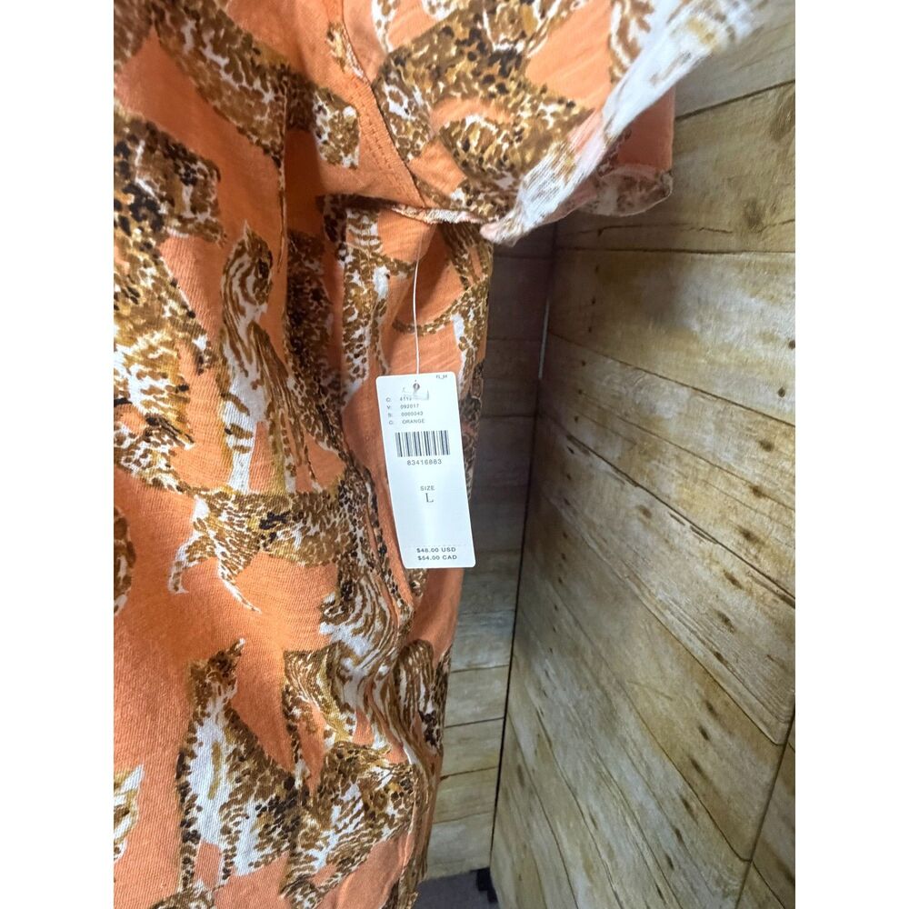 MAEVE ANTHROPOLOGIE ORANGE BIG CAT PRINT COTTON CASUAL EVERYDAY WEAR TOP LARGE - Picture 5 of 5